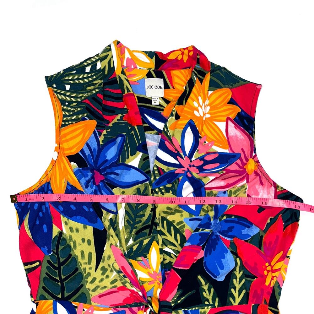 Nic + Zoe Lush Terrace Live In Tropical Tie Front Sleeveless Blouse Size Medium - Picture 13 of 15